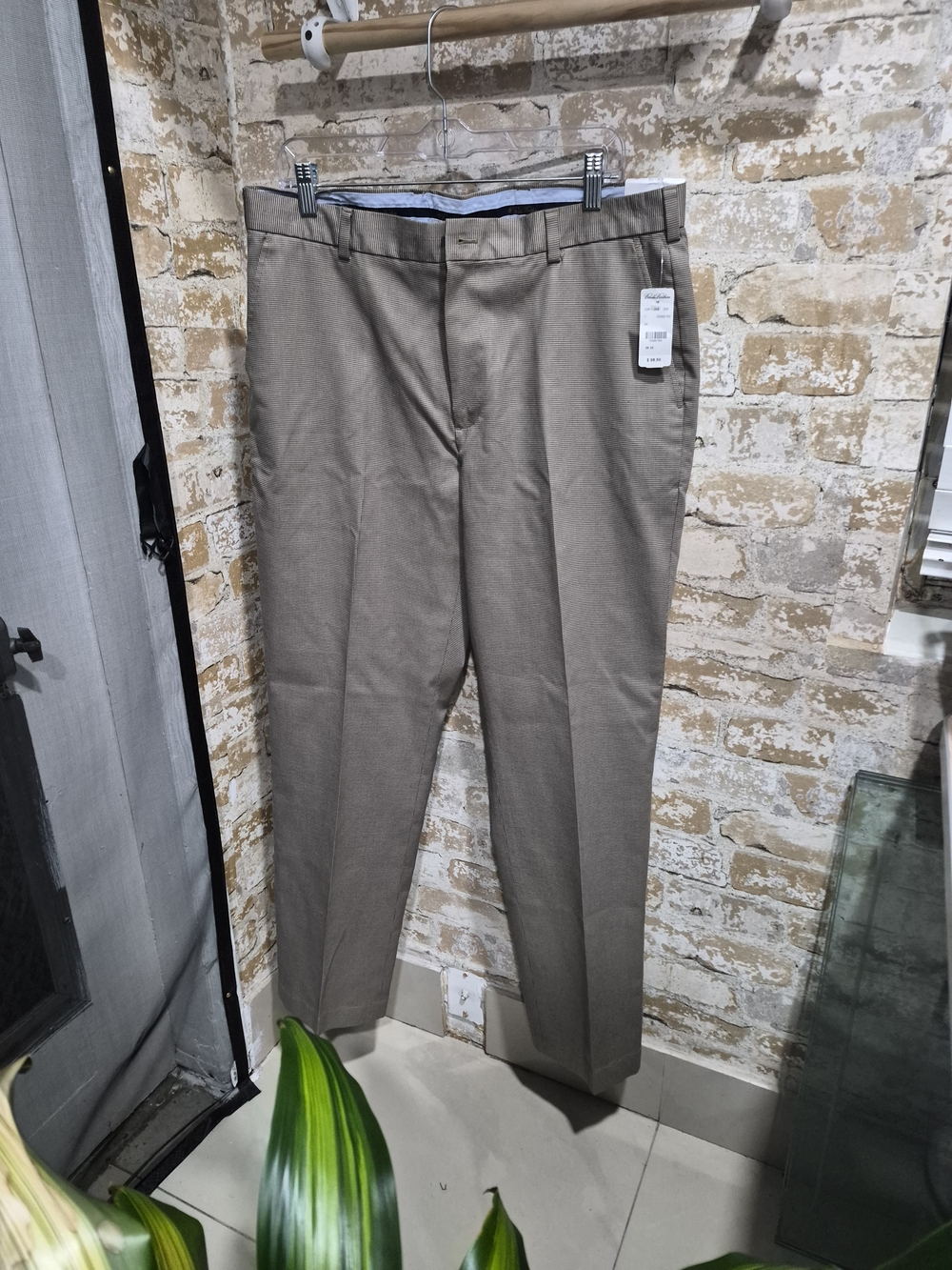 Brooks Brothers Men's Dress Trousers Taupe Micro-Check Pattern